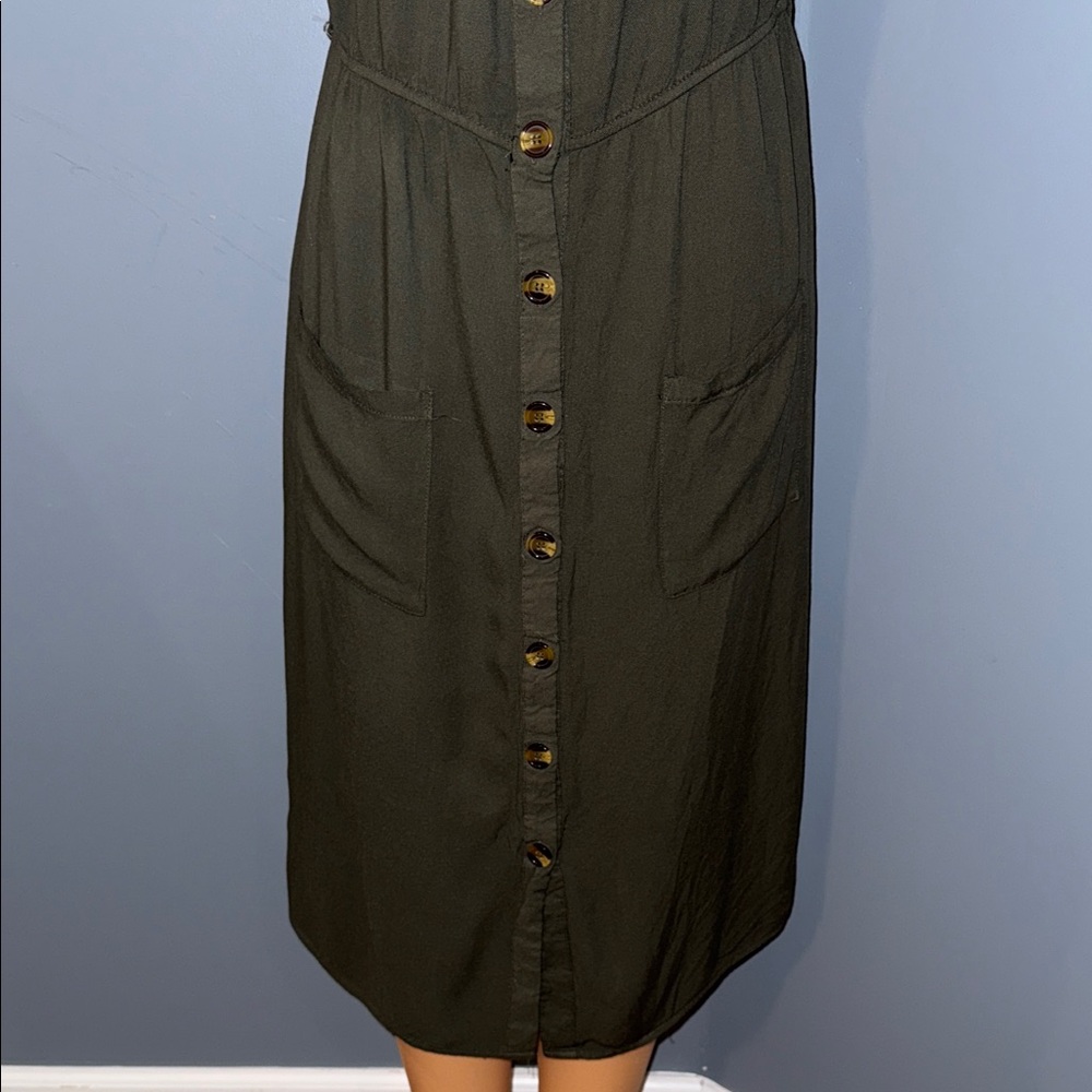J for Justify Dark Green Button-Front Midi Dress - Picture 3 of 6